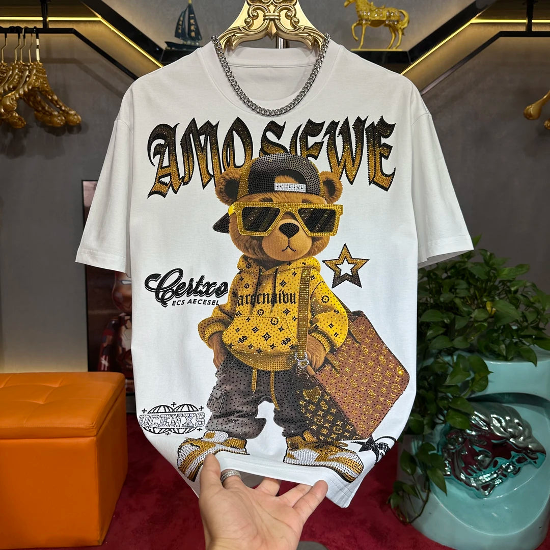Light Luxury Rhinestone Bear Shirt