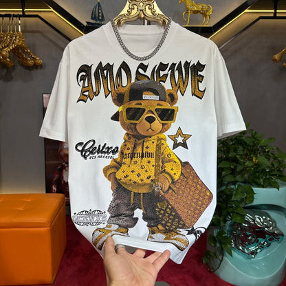 Light Luxury Rhinestone Bear Shirt