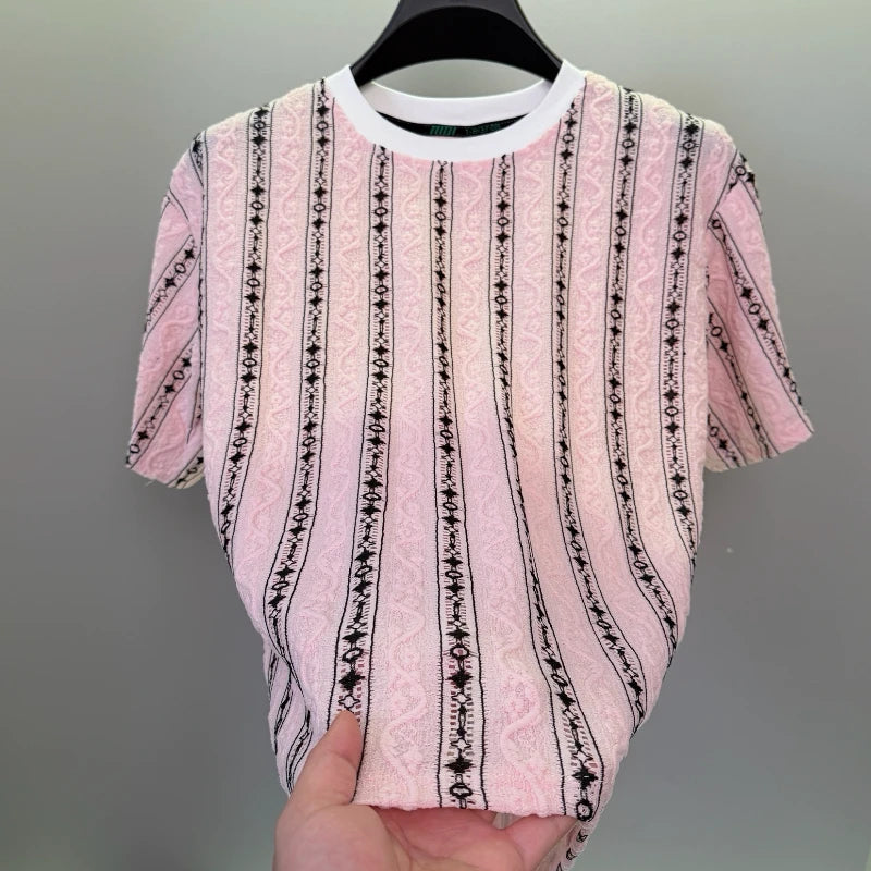 Vine Embossed Vertical Stripe T-shirt
