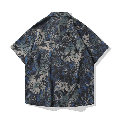 Blue Background Floral Print Shirt