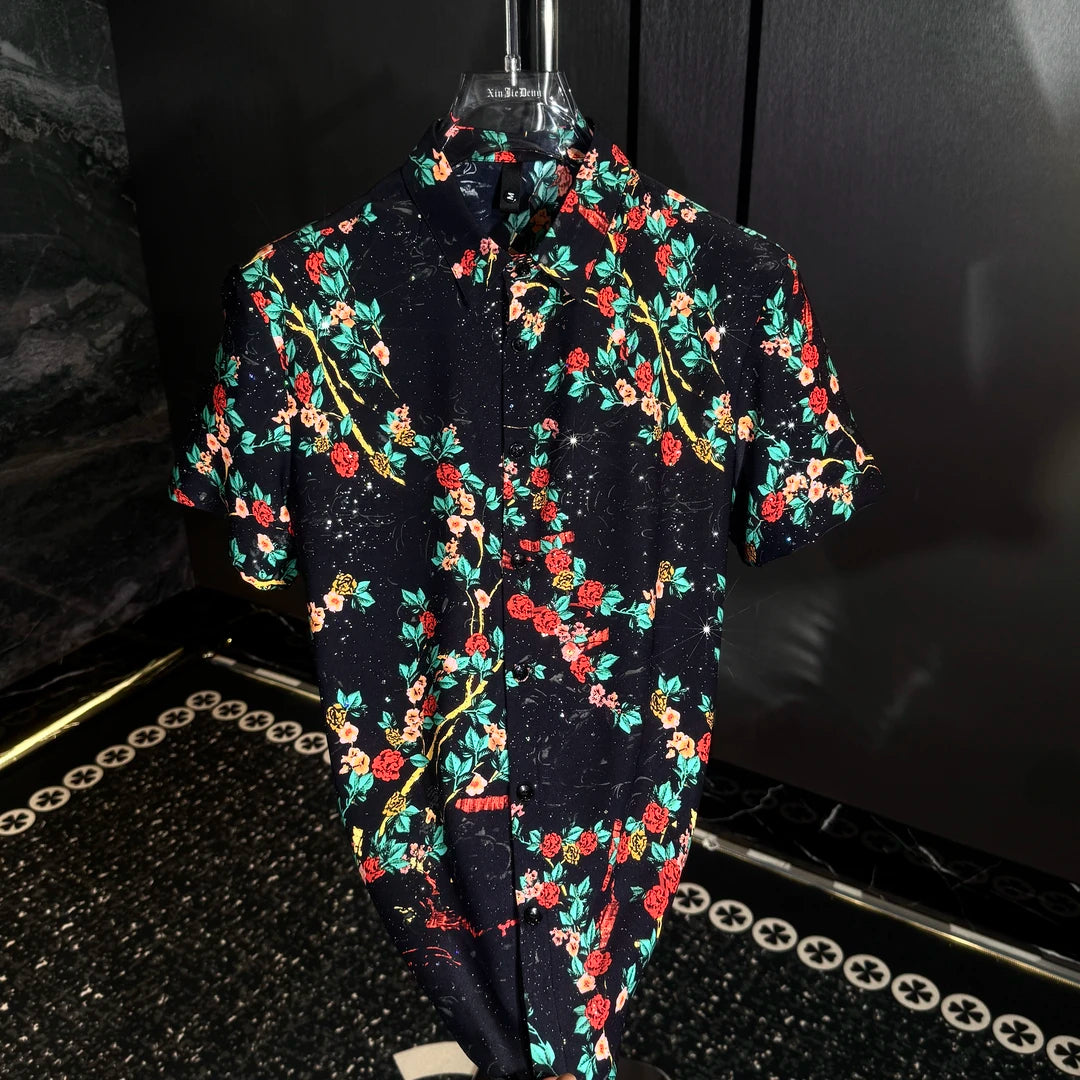 Red Flower & Green Leaf Sequin Shirt