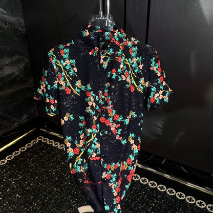 Red Flower & Green Leaf Sequin Shirt