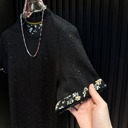 Patterned Cuff Sequin Shirt