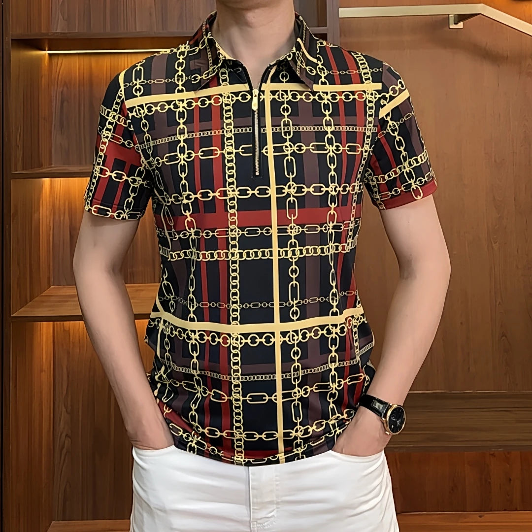 Chain Pattern Casual Polo Shirt