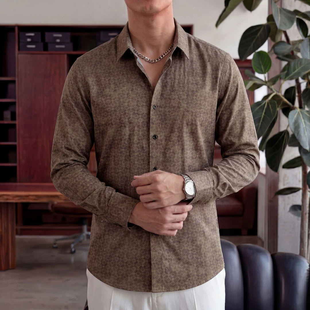 Luxury Brown Square Pattern Shirt