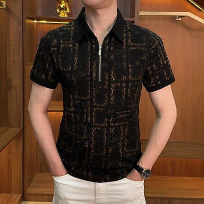 Hidden Flower Grid Texture Casual Polo