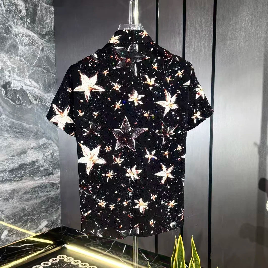 Black & White Floral Sequin Polo Shirt