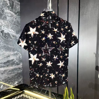 Black & White Floral Sequin Polo Shirt