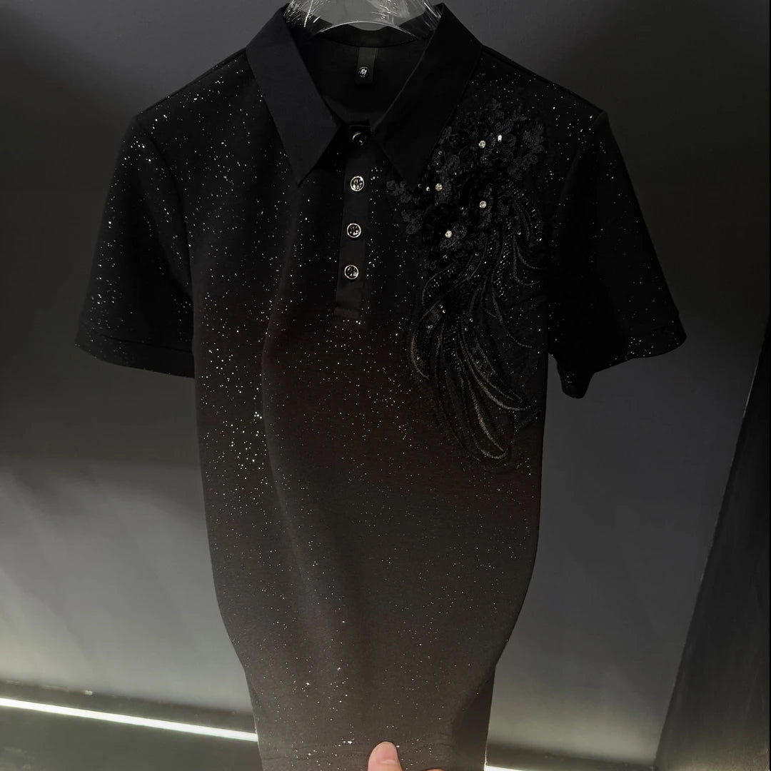 Embossed Floral Sequined Business Polo
