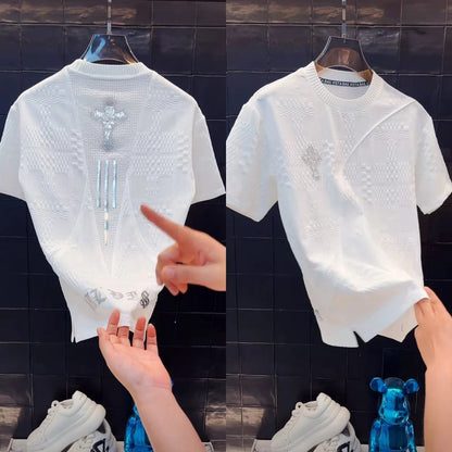 Rose & Cross Embossed Pattern T-Shirt