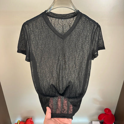 Wave Pattern Sheer Mesh T-Shirt