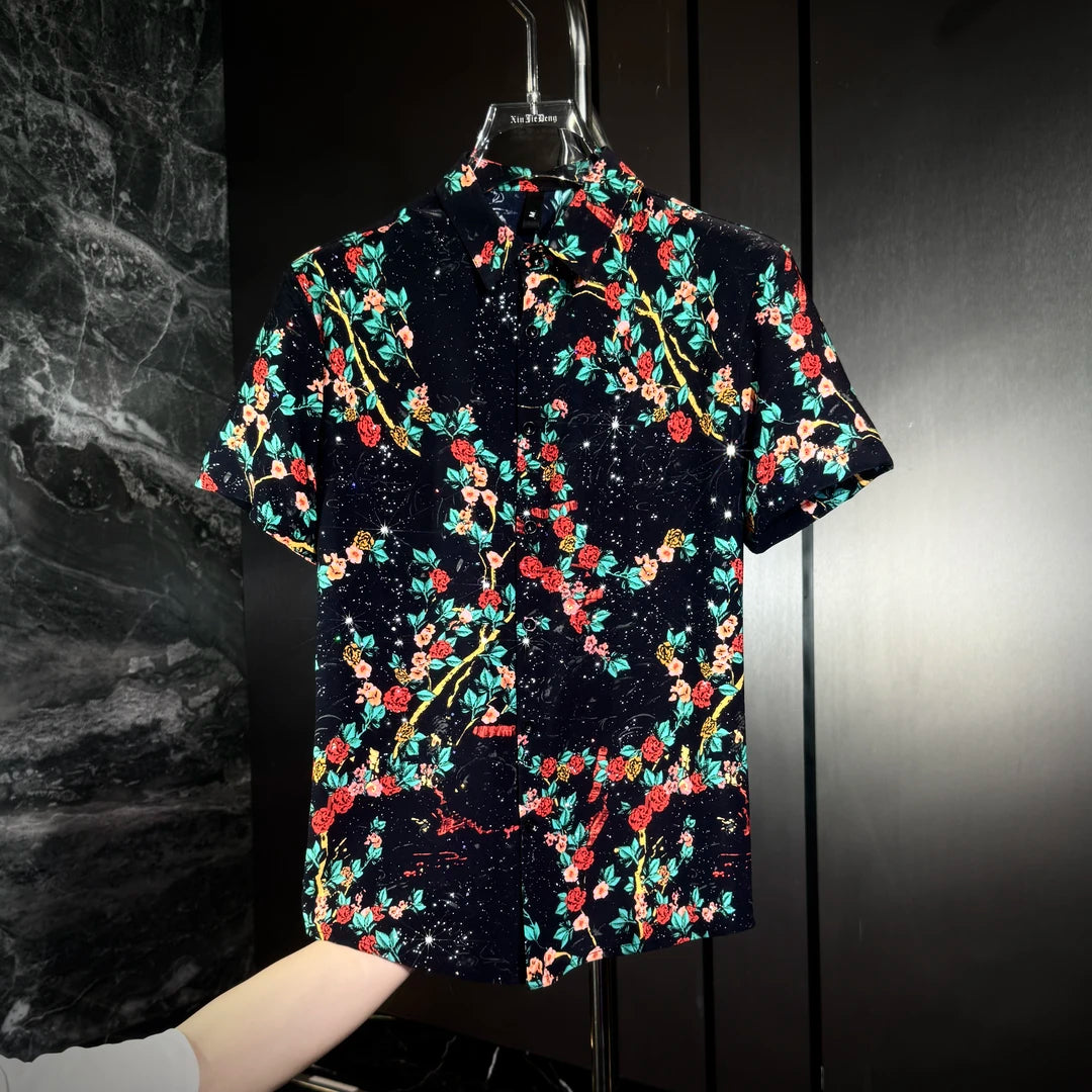 Red Flower & Green Leaf Sequin Shirt