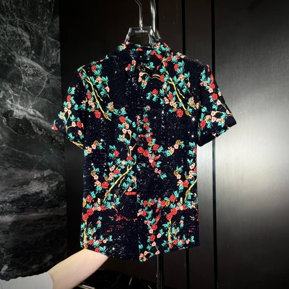 Red Flower & Green Leaf Sequin Shirt