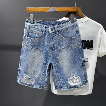 Rhinestone Distressed Denim Shorts