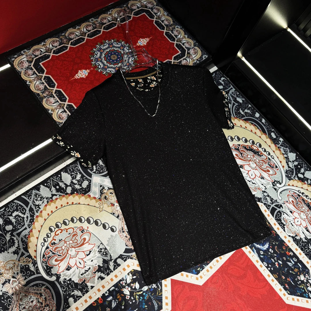 Patterned Cuff Sequin Shirt
