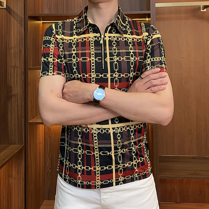 Chain Pattern Casual Polo Shirt