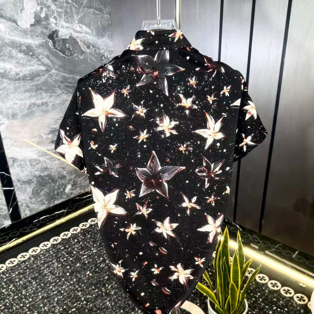 Black & White Floral Sequin Polo Shirt