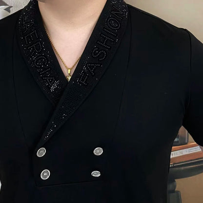 Shiny Diamond Turn-down Collar Fashion Shirt