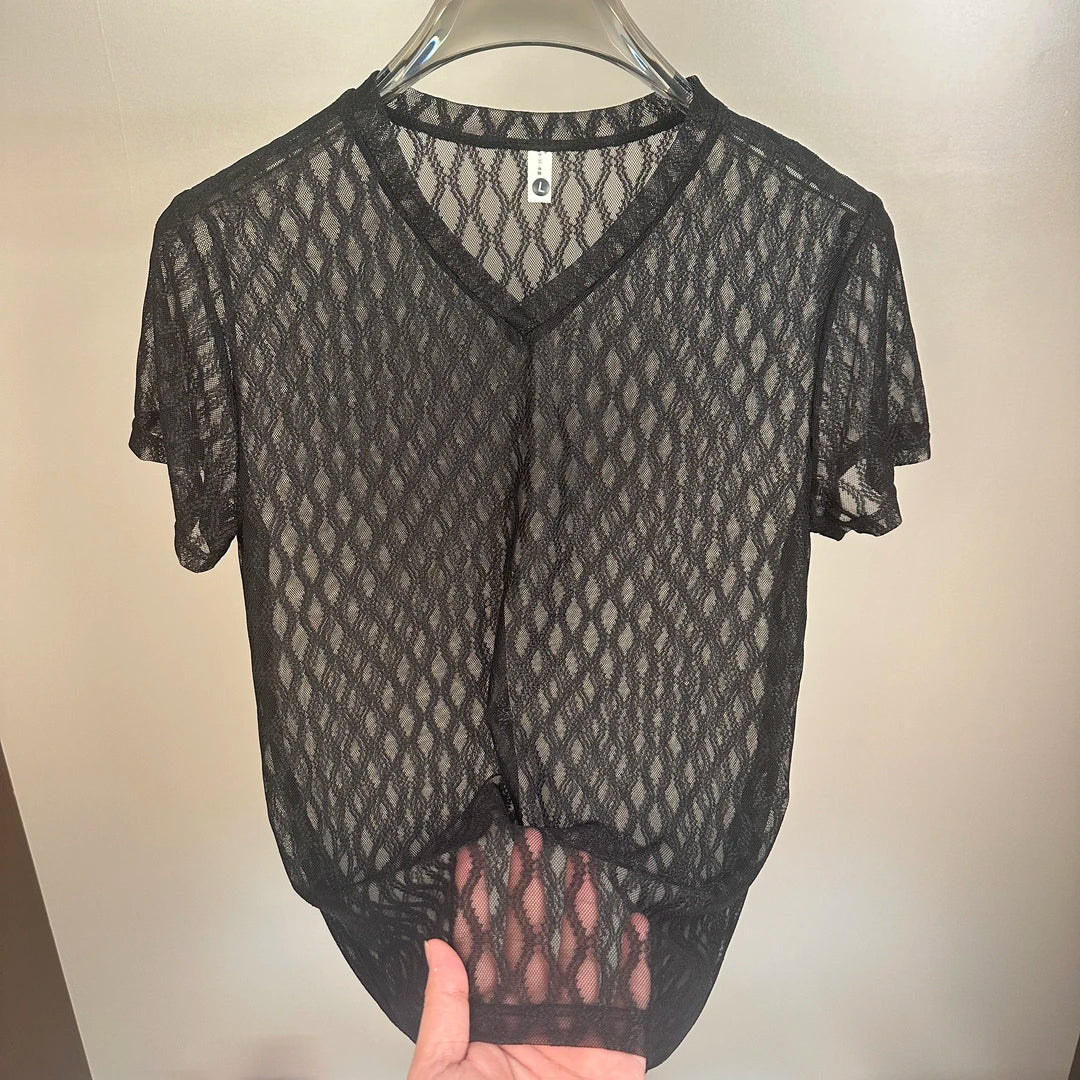 Wave Pattern Sheer Mesh T-Shirt