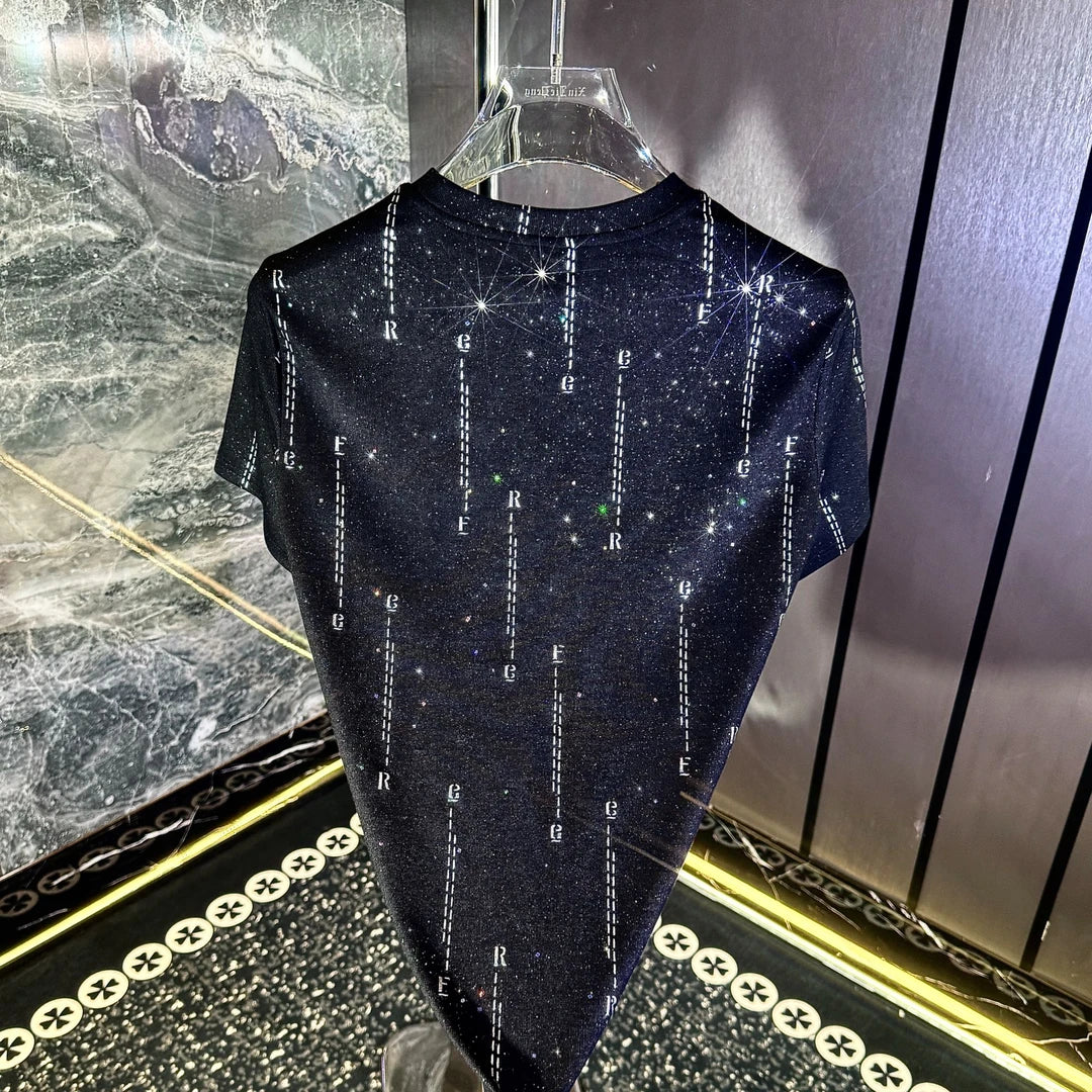 Vertical Stripe Rhinestone T-shirt