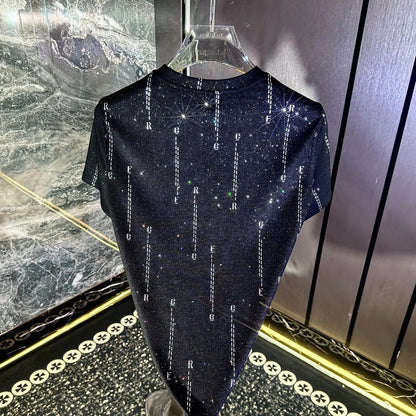 Vertical Stripe Rhinestone T-shirt
