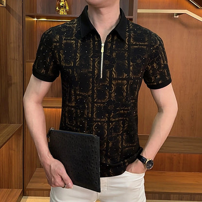 Hidden Flower Grid Texture Casual Polo