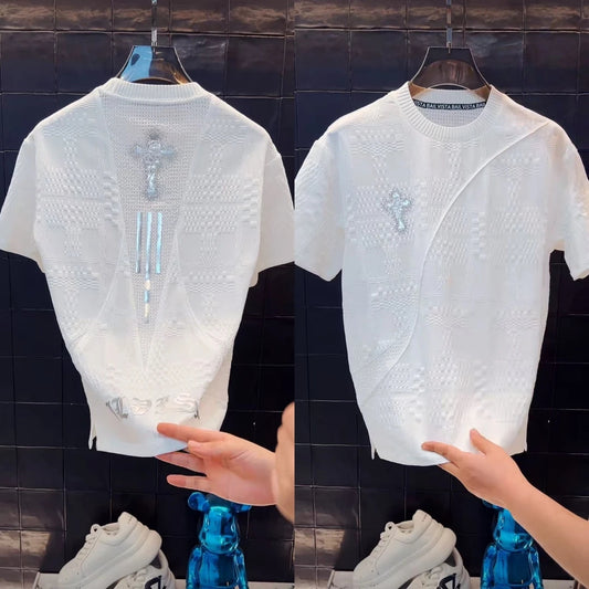 Rose & Cross Embossed Pattern T-Shirt