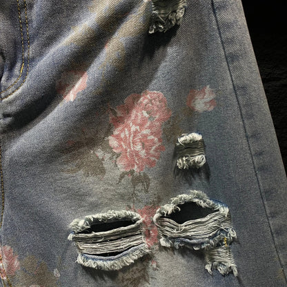 Pink Butterfly Ripped Short