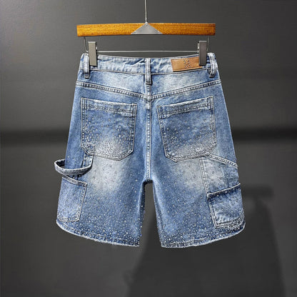 Rhinestone Distressed Denim Shorts