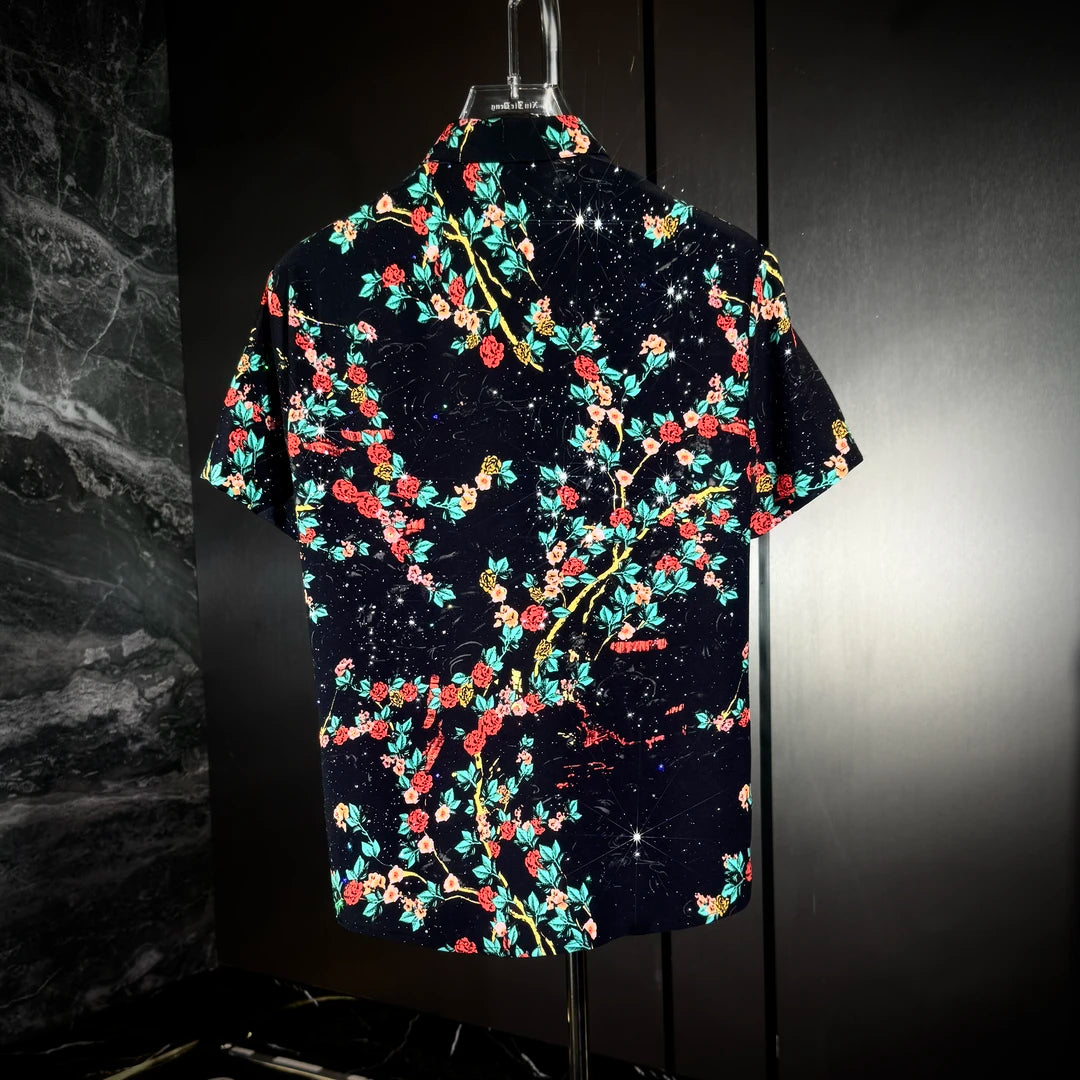 Red Flower & Green Leaf Sequin Shirt