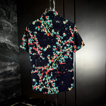 Red Flower & Green Leaf Sequin Shirt