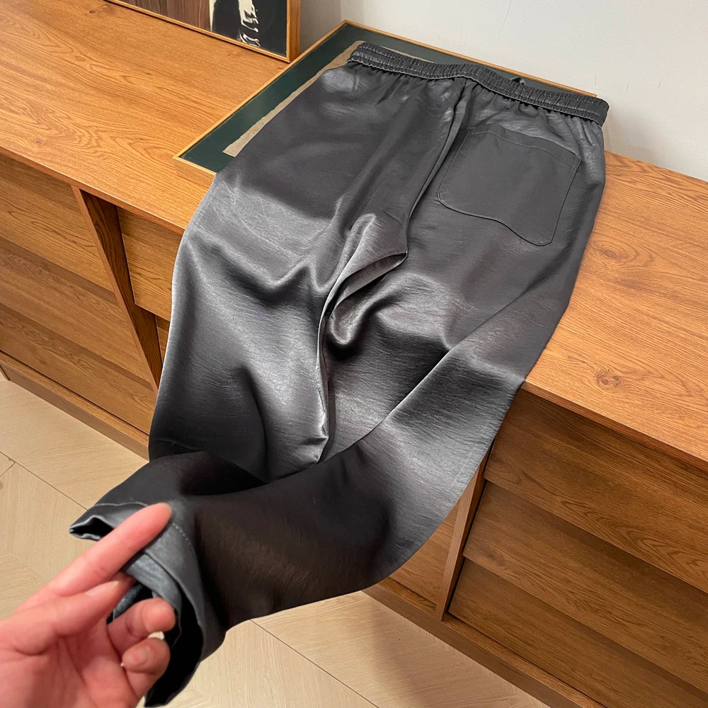 Solid Color High End Acetate Casual Pants