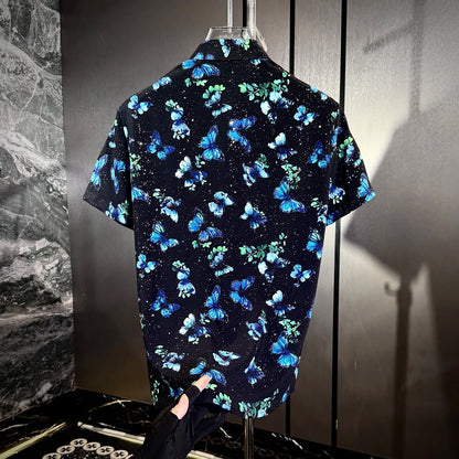 Blue Butterfly Floral Print Shirt