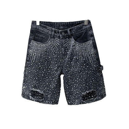 Rhinestone Distressed Denim Shorts