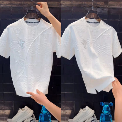 Rose & Cross Embossed Pattern T-Shirt