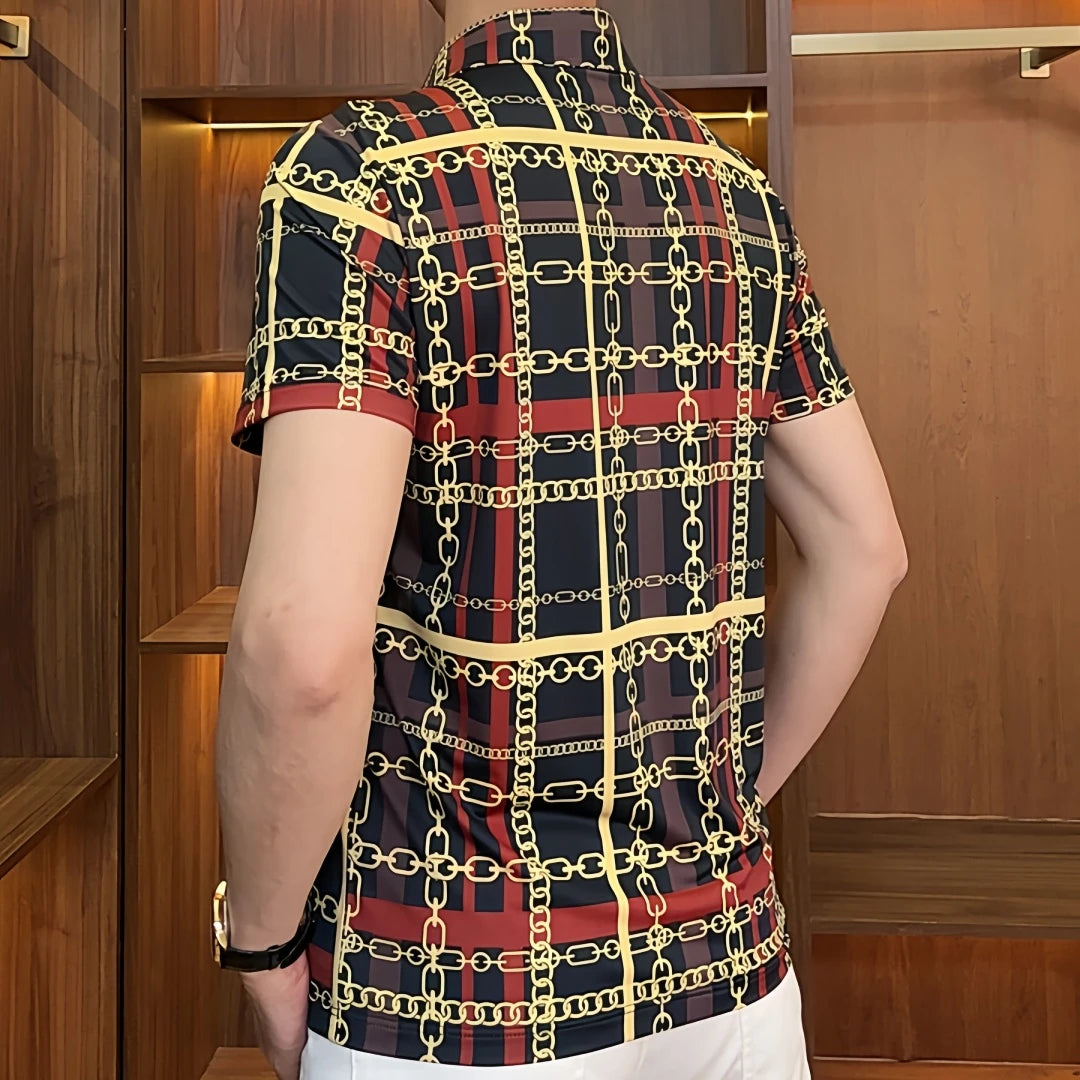 Chain Pattern Casual Polo Shirt