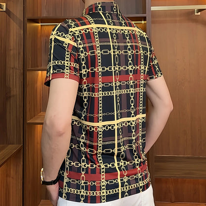 Chain Pattern Casual Polo Shirt