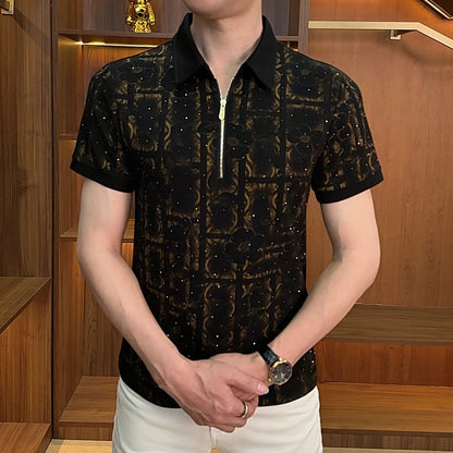 Hidden Flower Grid Texture Casual Polo