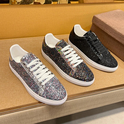 Luxury Rhinestone Casual Sneakers with Red Outsole