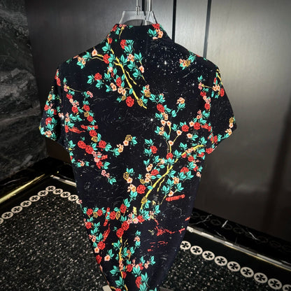 Red Flower & Green Leaf Sequin Shirt
