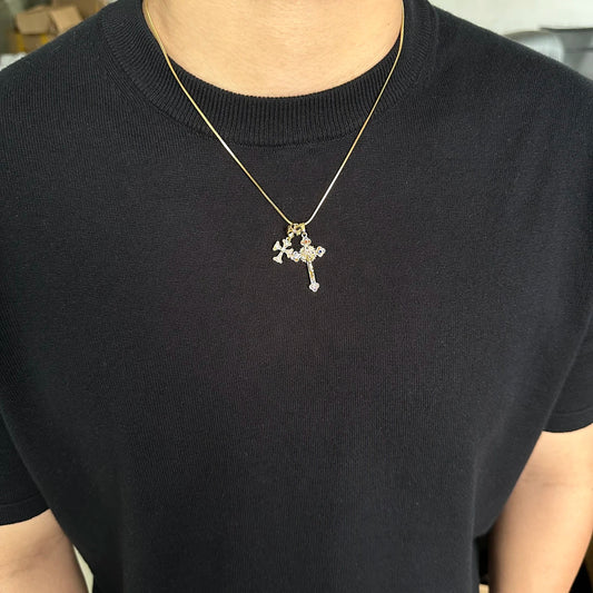 Double Cross Zircon Inlaid Handmade Necklace