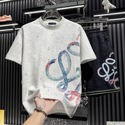 Light Luxury Distressed Colorful Sequin T-Shirt