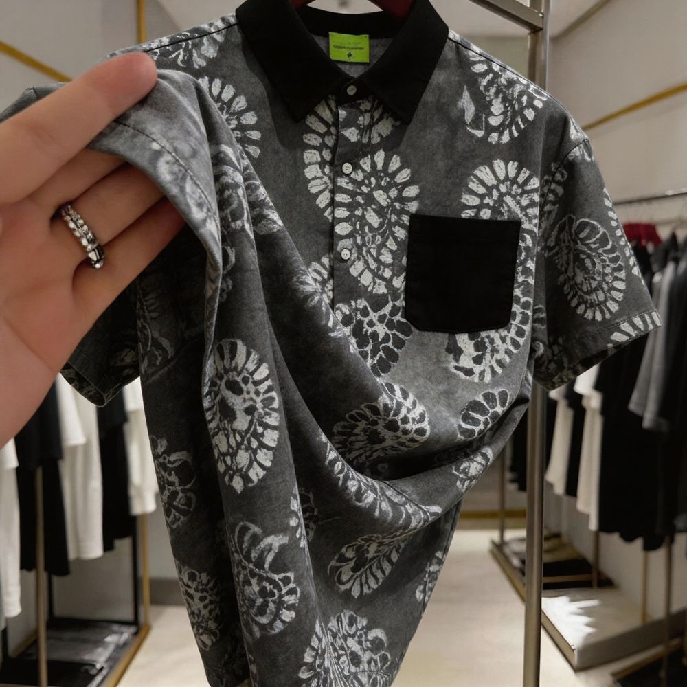 Casual loose-fitting printed polo collar short-sleeved shirt