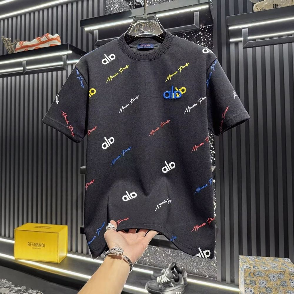 Embroidered Print Crew Neck Short Sleeve