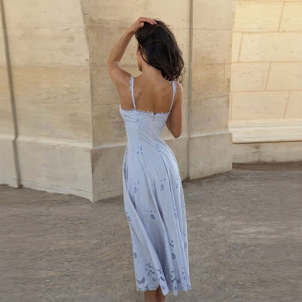 Elegant Lace Cutout Ruffle High Waist Maxi Dress