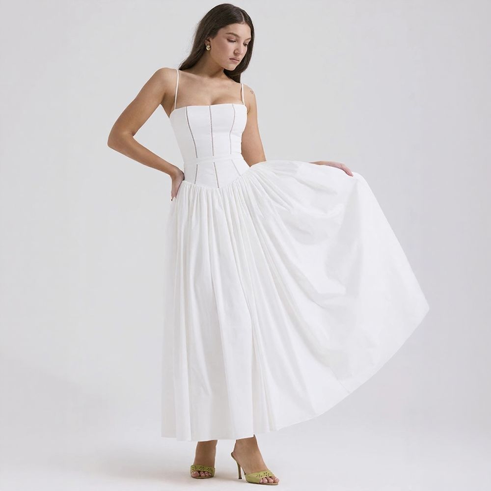 Elegant & Soft Floral Slimming Spaghetti Strap Midi Dress