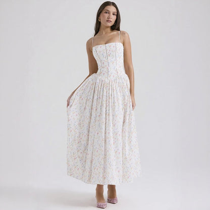 Elegant & Soft Floral Slimming Spaghetti Strap Midi Dress