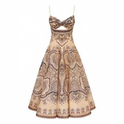 V-Neck Cutout Floral Sleeveless Slim Fit Cami Dress