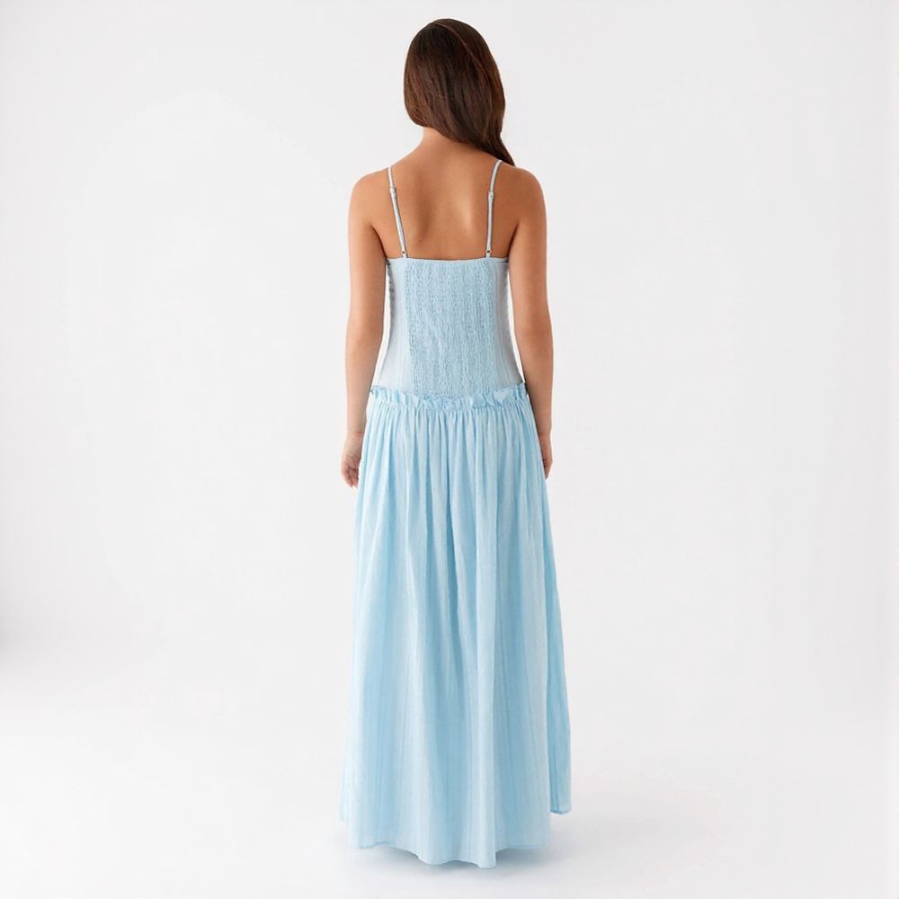Stylish Ruched Ruffle Spaghetti Strap Long Maxi Dress