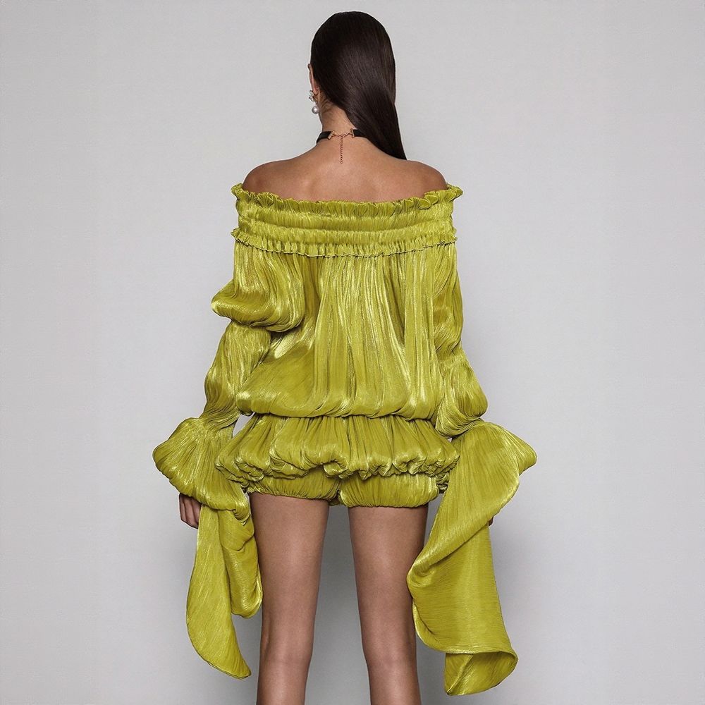 Elegant Green Off-Shoulder French Chiffon Dress